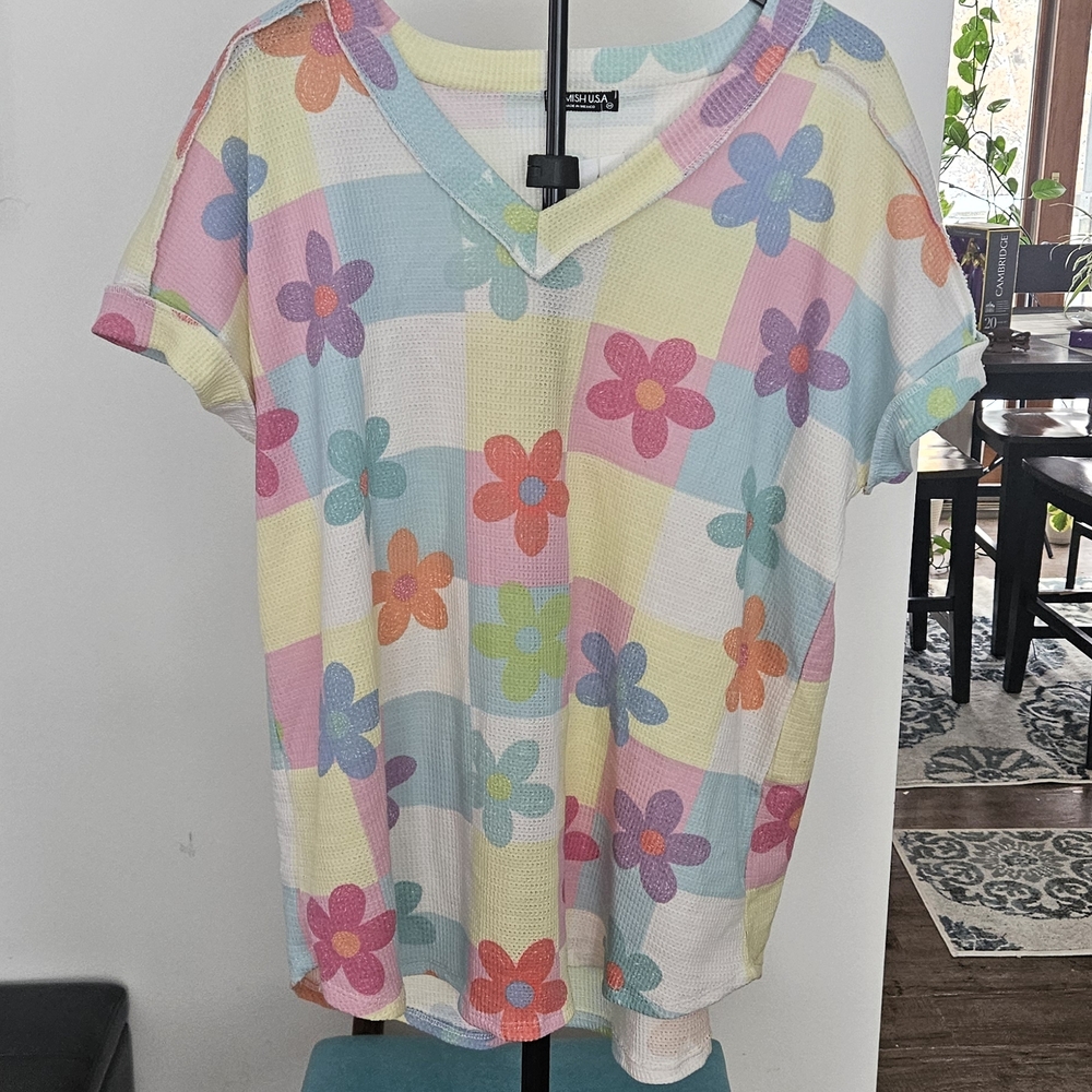 Floral Patchwork Short Sleeve Top